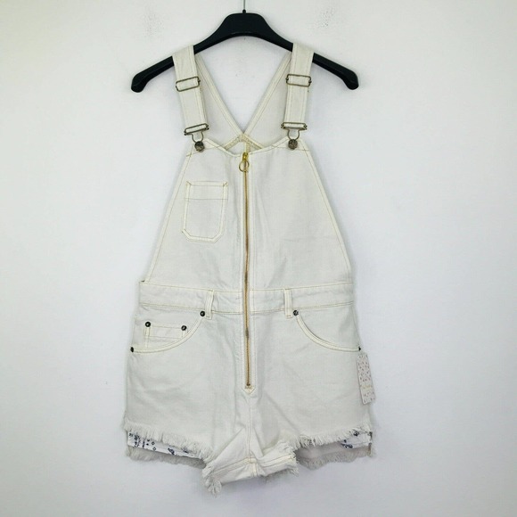 We The Free Denim - We The Free Women's 2 Overalls Off White Sunkissed Zip Front Shortall NWT BY26
